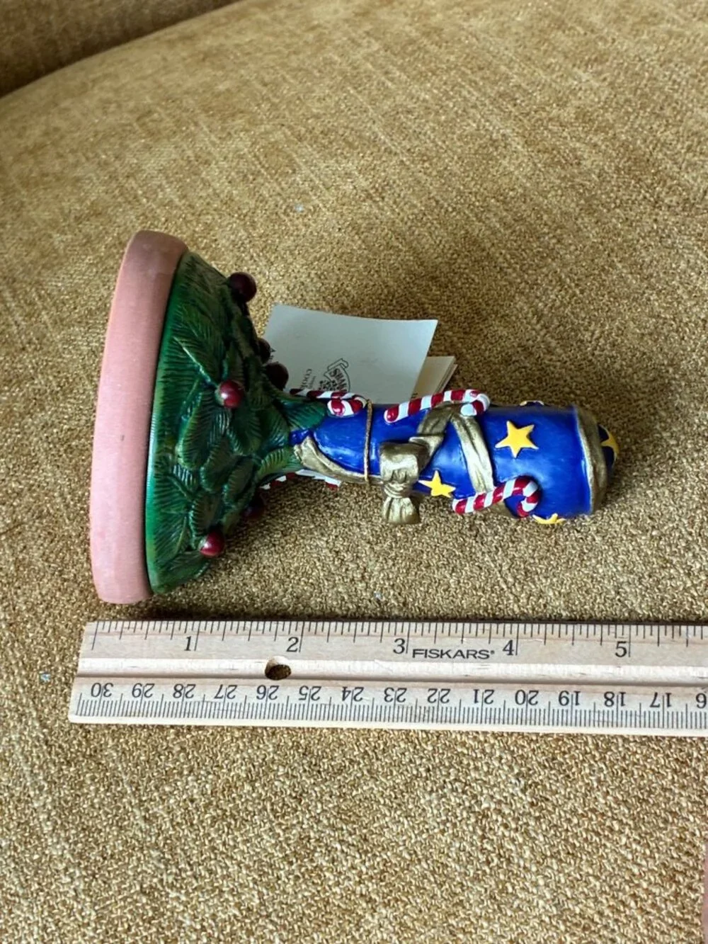 VINTAGE Shaker Hearth Cookie‎ Press Blue Gold Stars Candy Cane Terracotta Handle